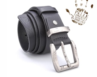Handmade Black Full Grain Leather Belt, Vintage Zamak Buckle, Anniversary Gift for Husband