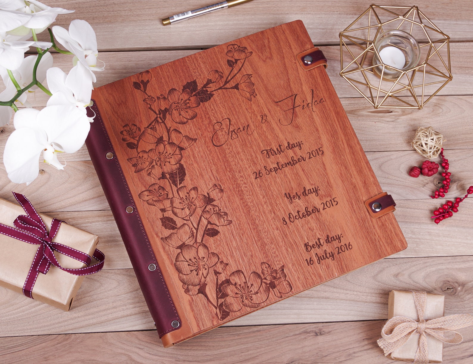 Custom Wedding Photo Album Pages Engraved Wood Etsy