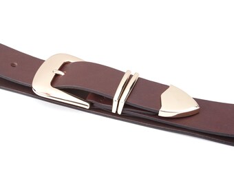 Brown Leather Belt with Unique buckle 1.4" Wide
