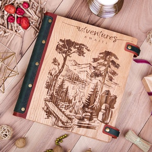 Our Adventure Book, Travel Scrapbook, Wooden Photo Album, Travel Book, Sketch Book