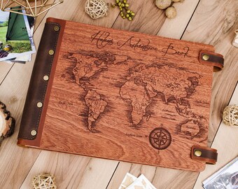 Personalized travel book, Retirement gift, Wood scrapbook album