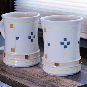 Prairie Squares Mug, 8 ounce size, Arts and Crafts Cup, Mission Style, Porcelain Pottery Kitchen modern Morning Comfortable Gift Warm