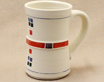 Prairie Squares Mug, 8 ounce size, Arts and Crafts Cup, Mission Style, Porcelain Pottery