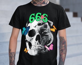 Alternative Nu Goth Clothing Women, Men Goth Aesthetic - 666 Skull T-Shirt