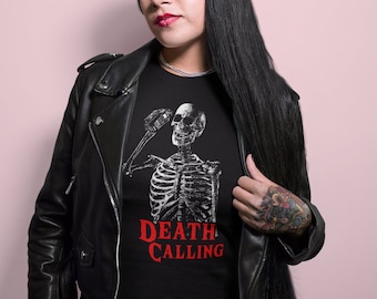 Alternative Nu Goth Clothing Women Goth Aesthetic  - Death Call Skeleton Unisex T-Shirt