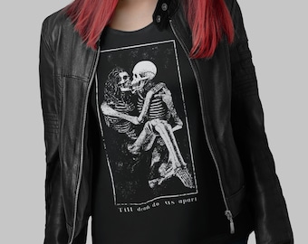 Alternative Nu Goth Clothing Aesthetic - Till Death Do Us Apart Skeletons Lovers  T-Shirt
