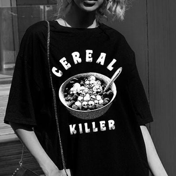 Alternative Nu Goth Kleidung - Grunge Cereal Killer Funny Unisex Grafik T-Shirt