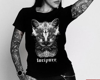 Alternative Nu Goth Clothing - Occult Grunge Streetwear Clothes-  Lucipurr Cat Graphic Unisex T-Shirt