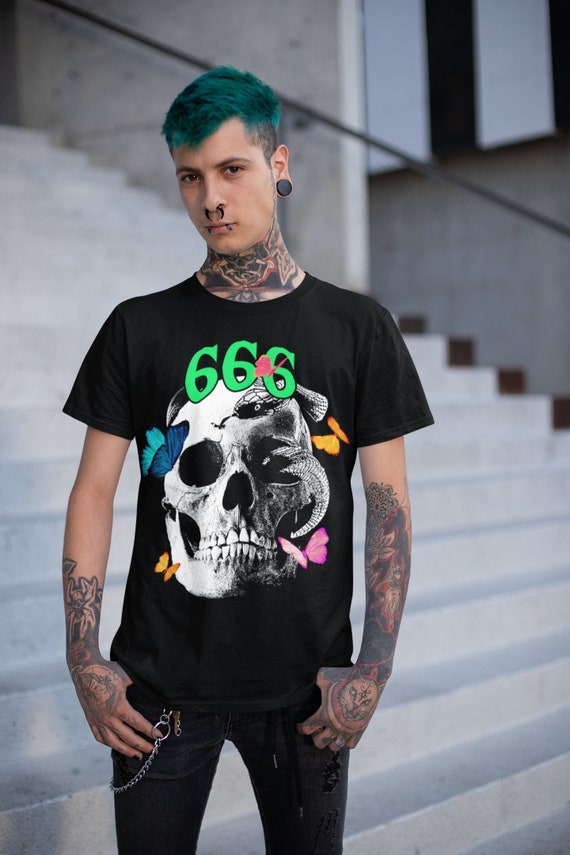 Alternative Nu Goth Clothing Women, Men Goth Aesthetic 666 Skull T