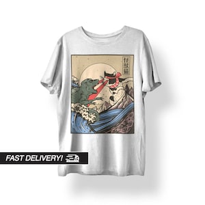 Japanese Streetwear, Japanese Shirt, Japanese Clothing, Japanese Art Shirt, Indie Clothing, Retro Japanese Shirt Japan Kaiju Cat Shirt