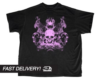 Skulls Y2k Shirt, Y2k Top, Harajuku Goth Punk T-Shirt,Alternative Clothing, Y2k Graphic Shirt, Grunge Alt T-Shirts