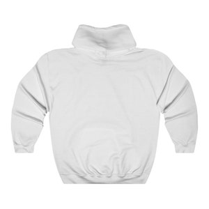 May include: White hooded sweatshirt with long sleeves and a pouch pocket.