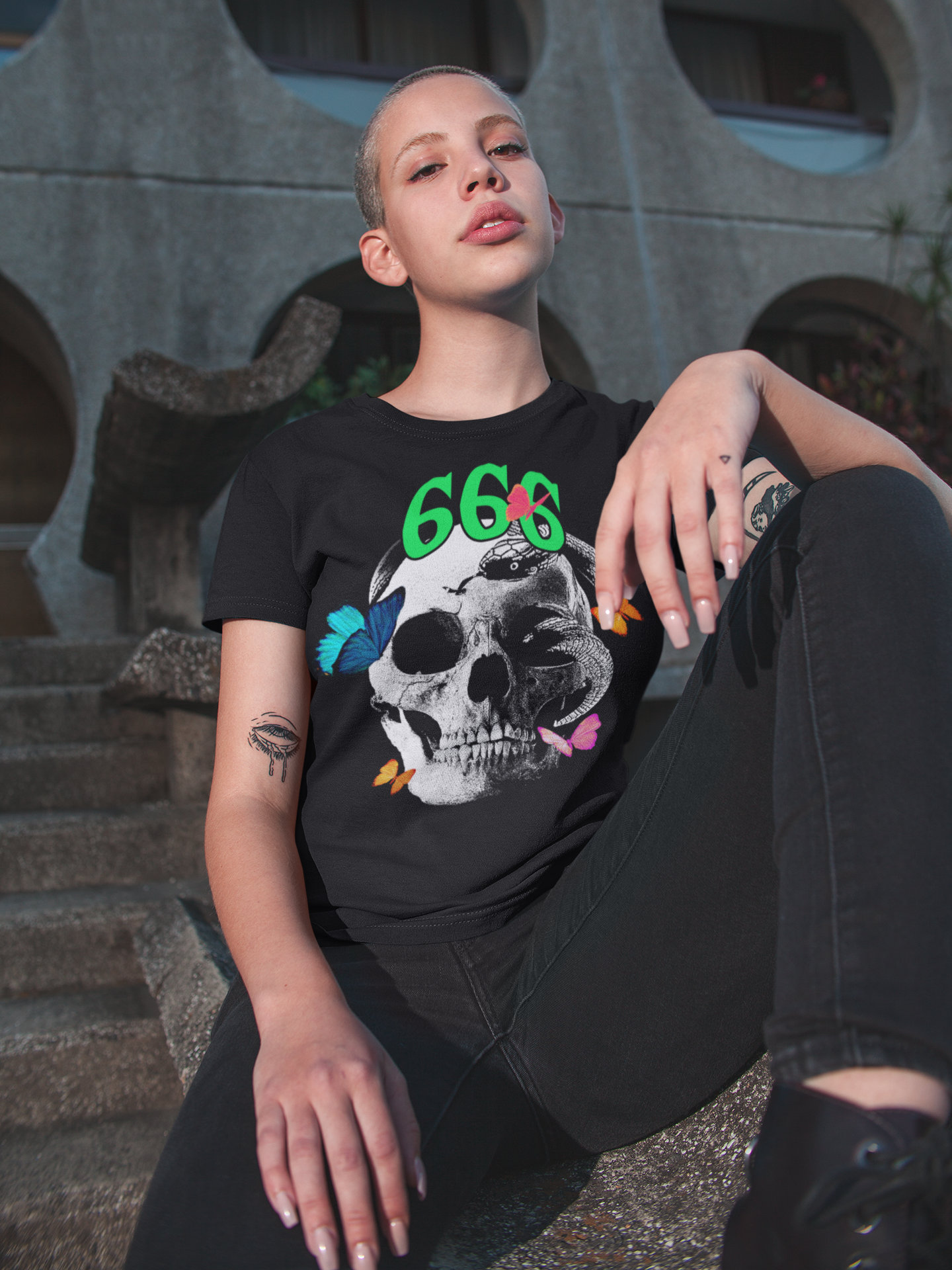 Alternative Nu Goth Clothing Women, Men Goth Aesthetic 666 Skull T-shirt 