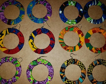 Ankara Hoop Earrings, Bamboo hoop Earrings, Kente Hoop Earrings, African Fabric, Afrocentric jewelry ,Big Earrings, fabric  hoop earrings