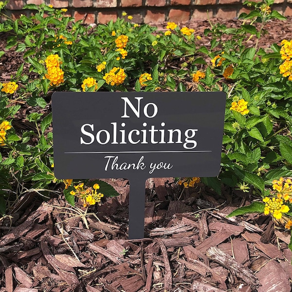 No Soliciting / No Soliciting Sign, Notice, Warning - Garden Stake, Garden Sign, Metal Yard Sign, Property Protected, Outdoor Sign
