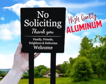 No Soliciting / No Soliciting Schild, Hinweis, Warnung - Gartenpfahl, Gartenschild, Hofschild aus Metall, Eigentum geschützt, Schild für den Außenbereich