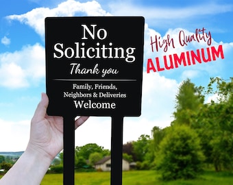 No Soliciting / No Soliciting Sign, Notice, Warning - Garden Stake, Garden Sign, Metal Yard Sign, Property Protected, Outdoor Sign