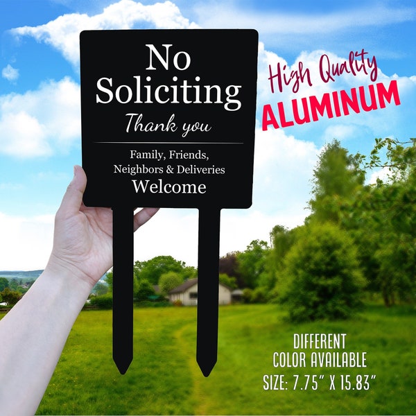 No Soliciting / No Soliciting Sign, Notice, Warning - Garden Stake, Garden Sign, Metal Yard Sign, Property Protected, Outdoor Sign