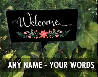 Customize Garden Sign, Personalized Garden sign, Garden Stake, Floral Garden Sign, Metal Yard Sign, Outdoor Sign, Aluminum Sign