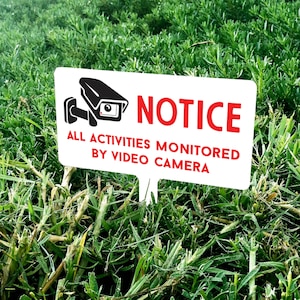 Alle Aktivitäten werden von Videokamera überwacht, Gartenpfahl, Gartenschild, Metall-Yard-Schild, Eigentum geschützt, Außenschild