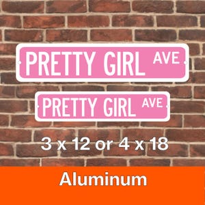 PRETTY GIRL Custom Metal Street Sign, Custom Your Text Street Road, 3&quot; x 12&quot; or 4&quot; x 18&quot; Personalized, Party Decoration, Metal Sign