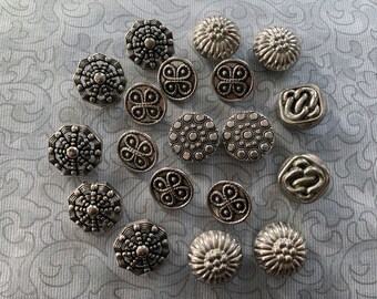 STATEMENT BUTTONS pair x 2 UNUSUAL rare buttons METAL RETRO SHABBY CHIC silver