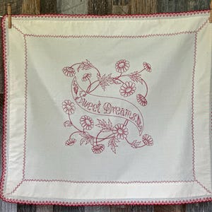 Seltene Antike Wandbehang Redwork Stickerei Süße Träume Floral
