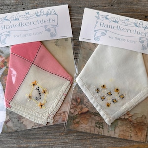 Vintage Hankie Set of 2 Monogram J  Embroidery Floral Design Handkerchief Cotton