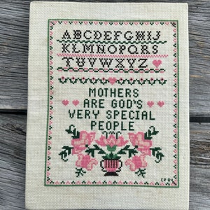 Vintage Sampler Cross Stitch Mother&#39;s Day Blessing Alphabet Floral 1984