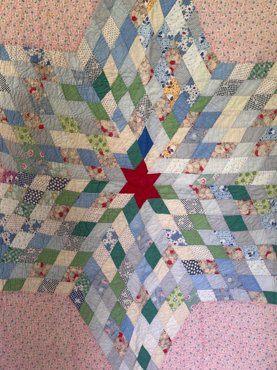 1930年代のパッチワーク手縫いキルトアンティークキルトコットン69 x