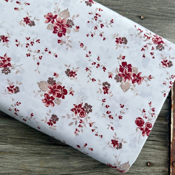 Quilting Fabric HEARTFELT by Gerri Robinson Floral Burgundy White Taupe Cotton Fabric Riley Blake Designs