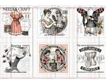 Sew Journal Fabric Panel: Victorian Sewing Fashions, Notions, Roses – Riley Blake Designs Quilting Cotton