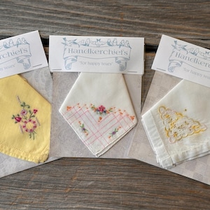 Vintage Hankie Set of 3 Accessory Delicate Embroidery Floral Design Handkerchief Cotton