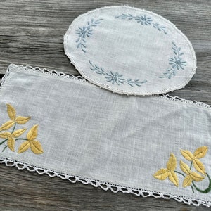 Vintage Doily Set of 2 Embroidered in Pastel Colors Cotton Floral Home Decor