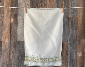 Vintage Embroidered Dish Towel Bird Linen 1940's Handmade 14 x 21 inches