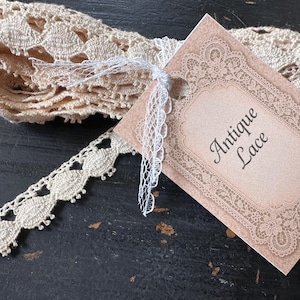 VINTAGE and NEW LACE Vintage Cotton Trim Beige Flat Lace Size 108 x .5 inches