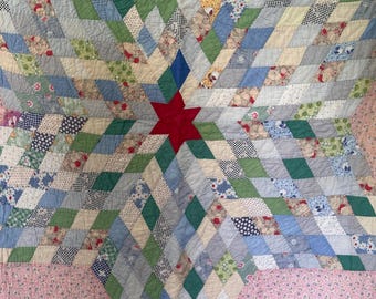 1930年代のパッチワーク手縫いキルトアンティークキルトコットン69 x