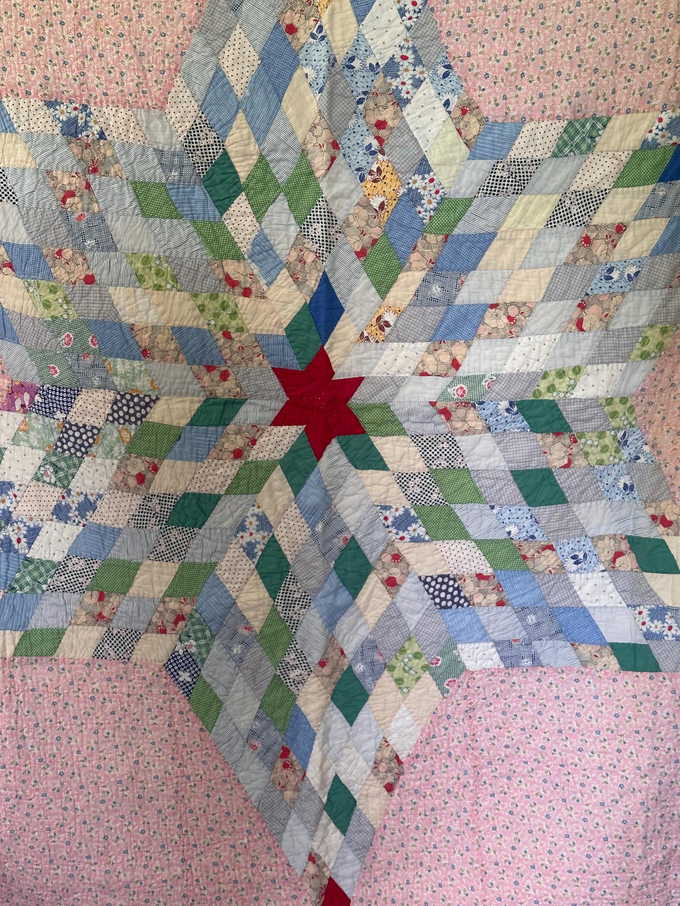 1930年代のパッチワーク手縫いキルトアンティークキルトコットン69 x