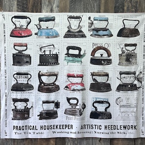 PRESS ON Fabric Panel Iron&#39;s by J Wecker Frisch Vintage Patterns for Quilting Fabrics Cotton Sewing  Riley Blake Designs 36 x44 inch