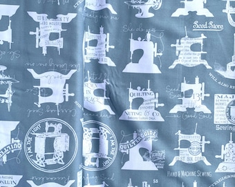 Riley Blake Quilting Sewing Machines Fabric, Light Blue Cotton Quilter's Guide Material