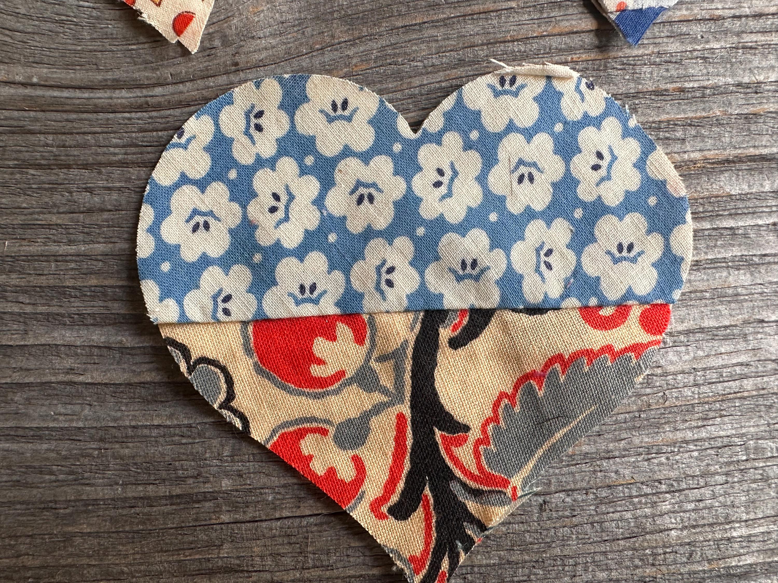 1930年代のヴィンテージキルト、ハンドメイド、アップサイクル、ハート