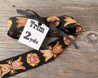 Ribete de algodón con estampado floral vintage - Estilo bohemio tejido, 2 yardas