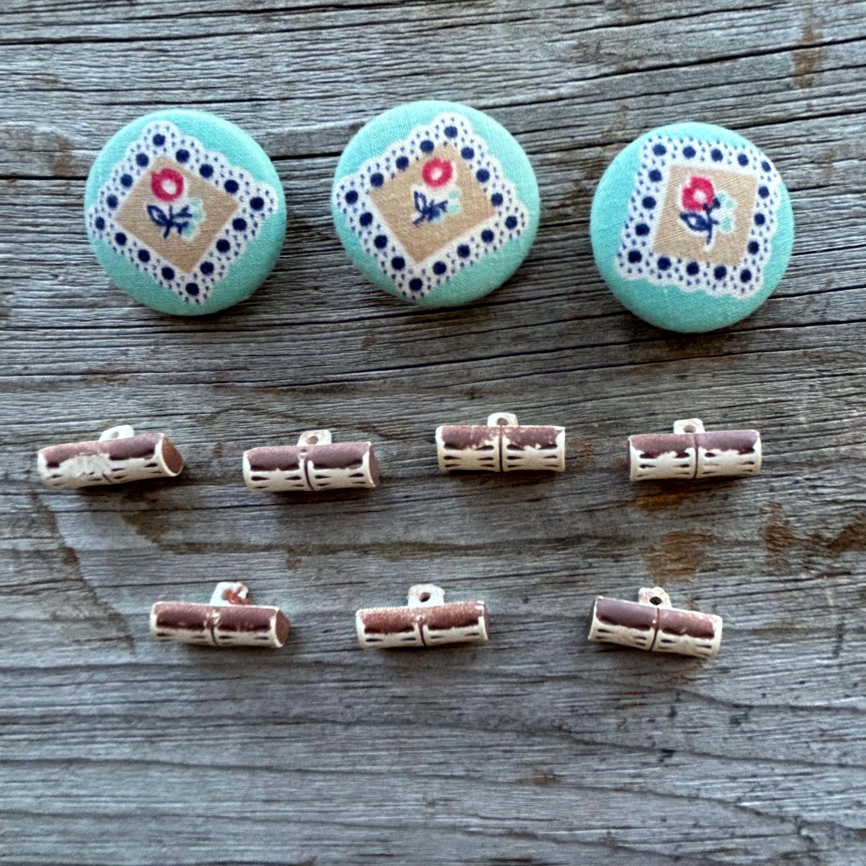 Buttons Vintage Plastic Asian White Brown Color, Handmade Flower Fabric ...