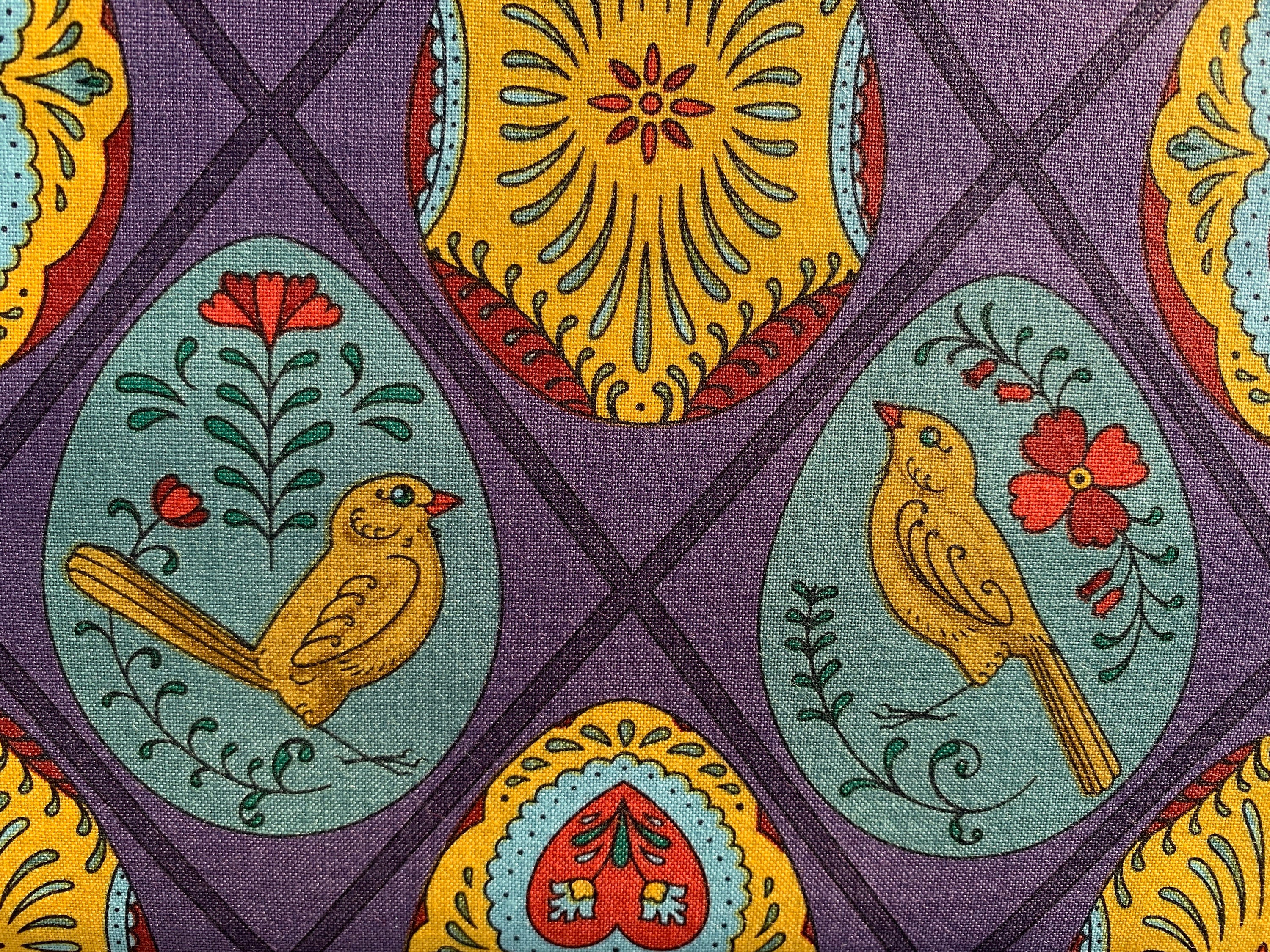 Birds of a Feather by Rachel Hauer WYCINANKI Free Spirit Fabrics Plum  PWRH054 Cotton Fabric Quilting Folk Art Style Birds Heart Floral -   Canada