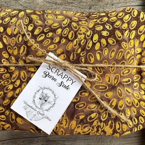 BARN SALE Batik 86&quot; x 44&quot; Fabric Handmade in Flower Petals Gold Brown Purple Tones Cotton Pattern Apparel and Quilt Remnants Quilting