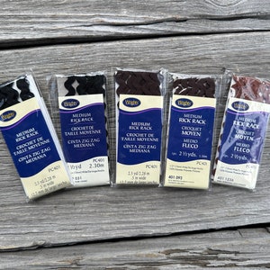 Rick Rack Crafts Sewing Trim 5 Packages in Lot Medium Width 2 1/2 yards each Browns and Black