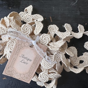 VINTAGE and NEW LACE Antique Cotton antique off white lace Size 107x1.25 inches