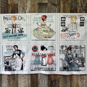 PRESS ON Fabric Panel by J Wecker Frisch Vintage Patterns for Quilting Fabrics Cotton Sewing  Riley Blake Designs 24 x44 inch