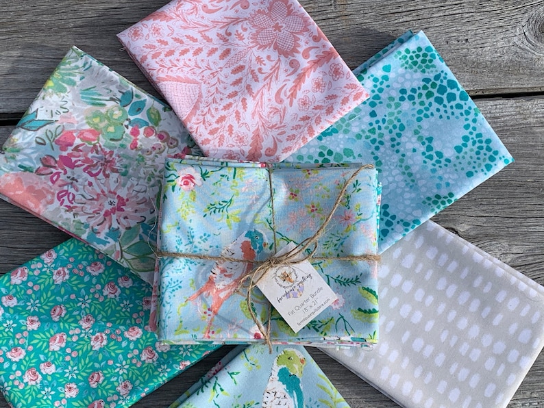 Free Spirit Fabrics Adelaide Grove by Dena Designs Parakeet Park Aqua Quilting Fabric Sewing Fabrics