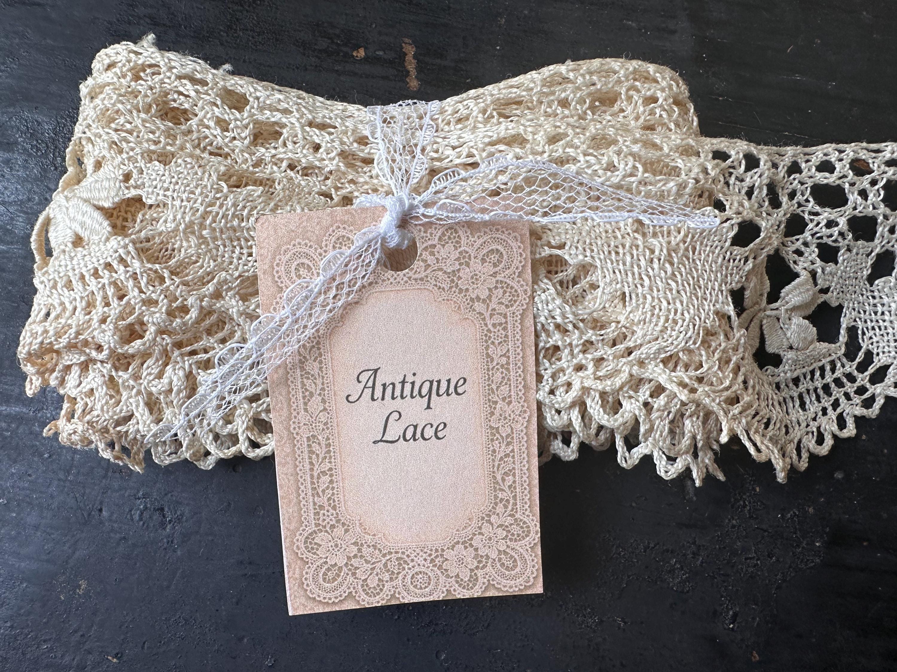 ENCAJE VINTAGE Y NUEVO Encajes antiguos de algodón con reliquias Tamaño 60 x  2,5 pulgadas - Etsy México, image size:3000x2250